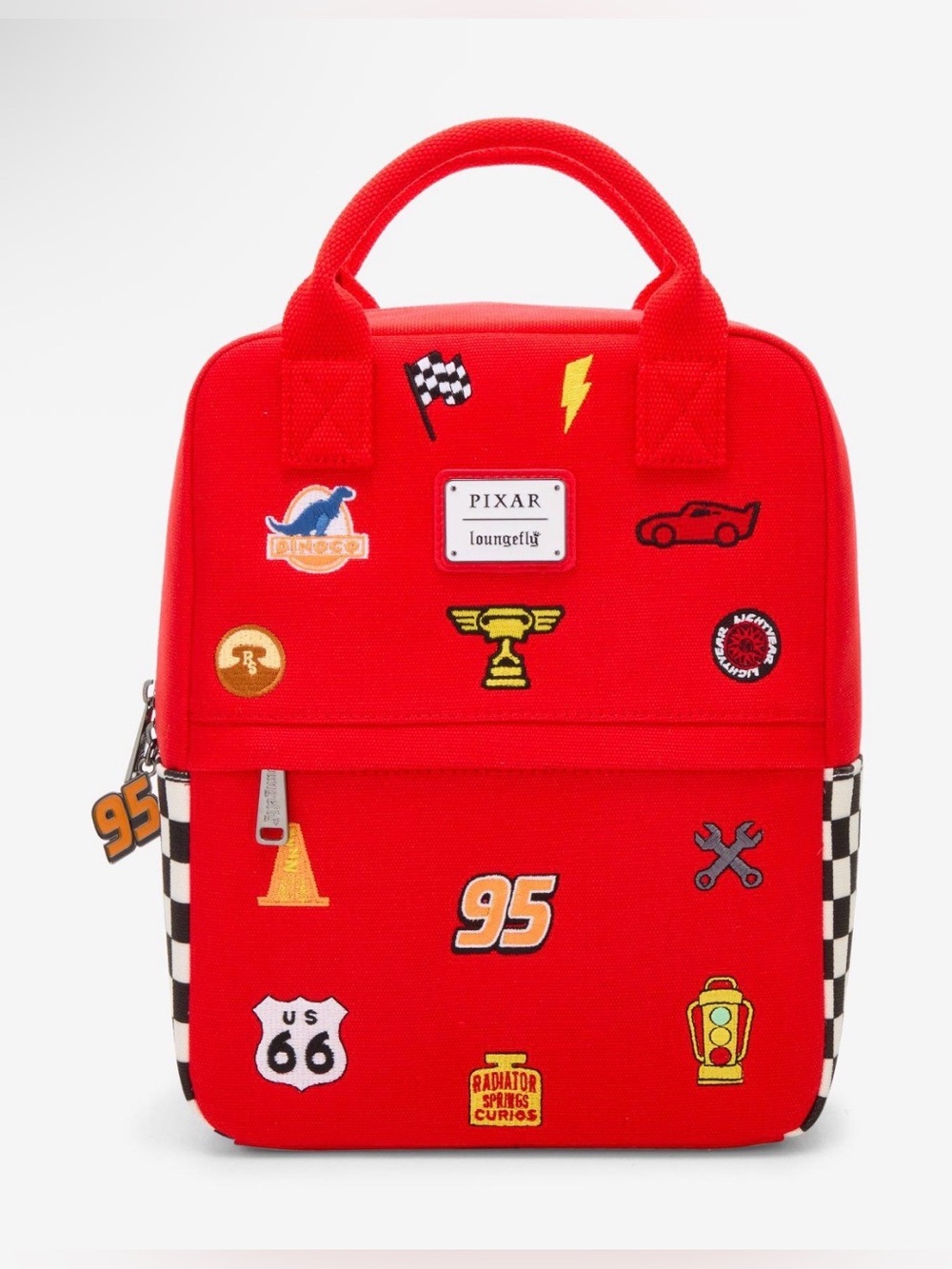 New Loungefly Disney Pixar Cars McQueen Embroidered Patches Canvas Backpack